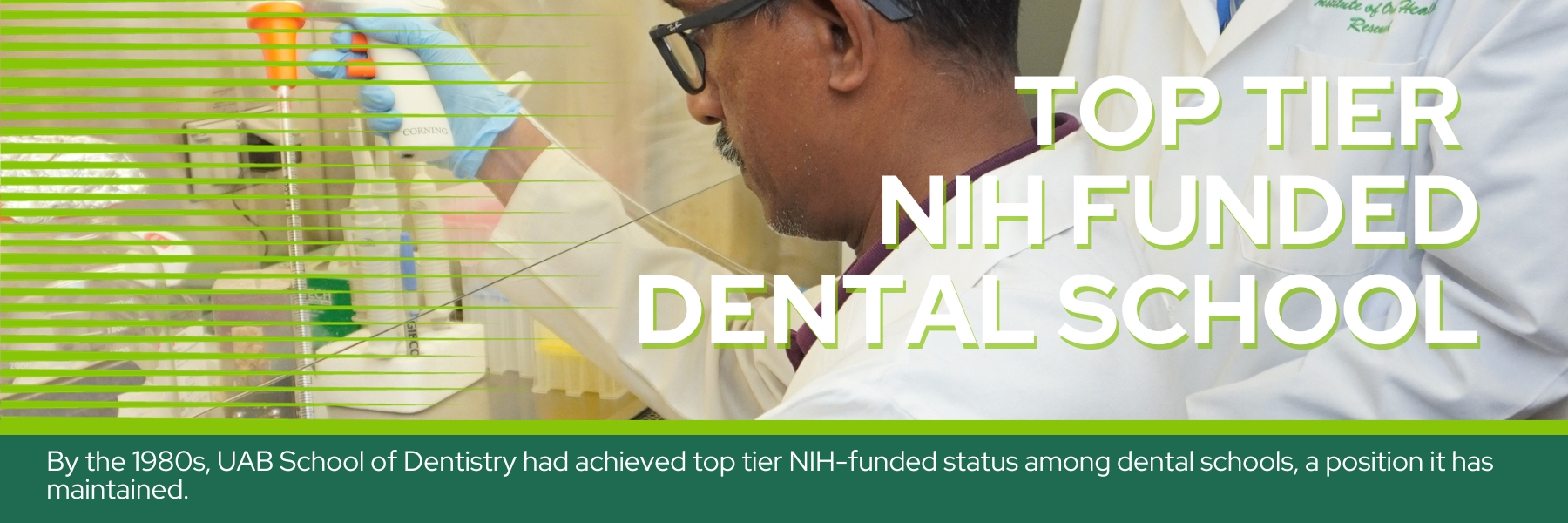 Top tier NIH funded dental school - By the 1980s, UAB School of Dentistry had achieved top tier NIH-funded status among dental schools, a position it has maintained.